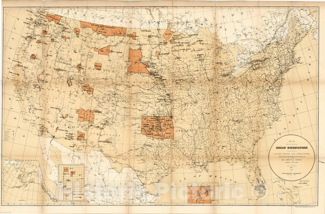 Map : United States Indian Reservations 1885, Map showing the location of the Indian reservations within the limits of the United States and territories