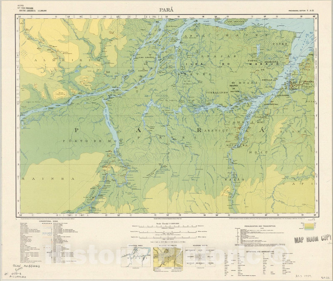 Map : Para, Brazil 1932 1949, Map of Hispanic America, Antique Vintage Reproduction