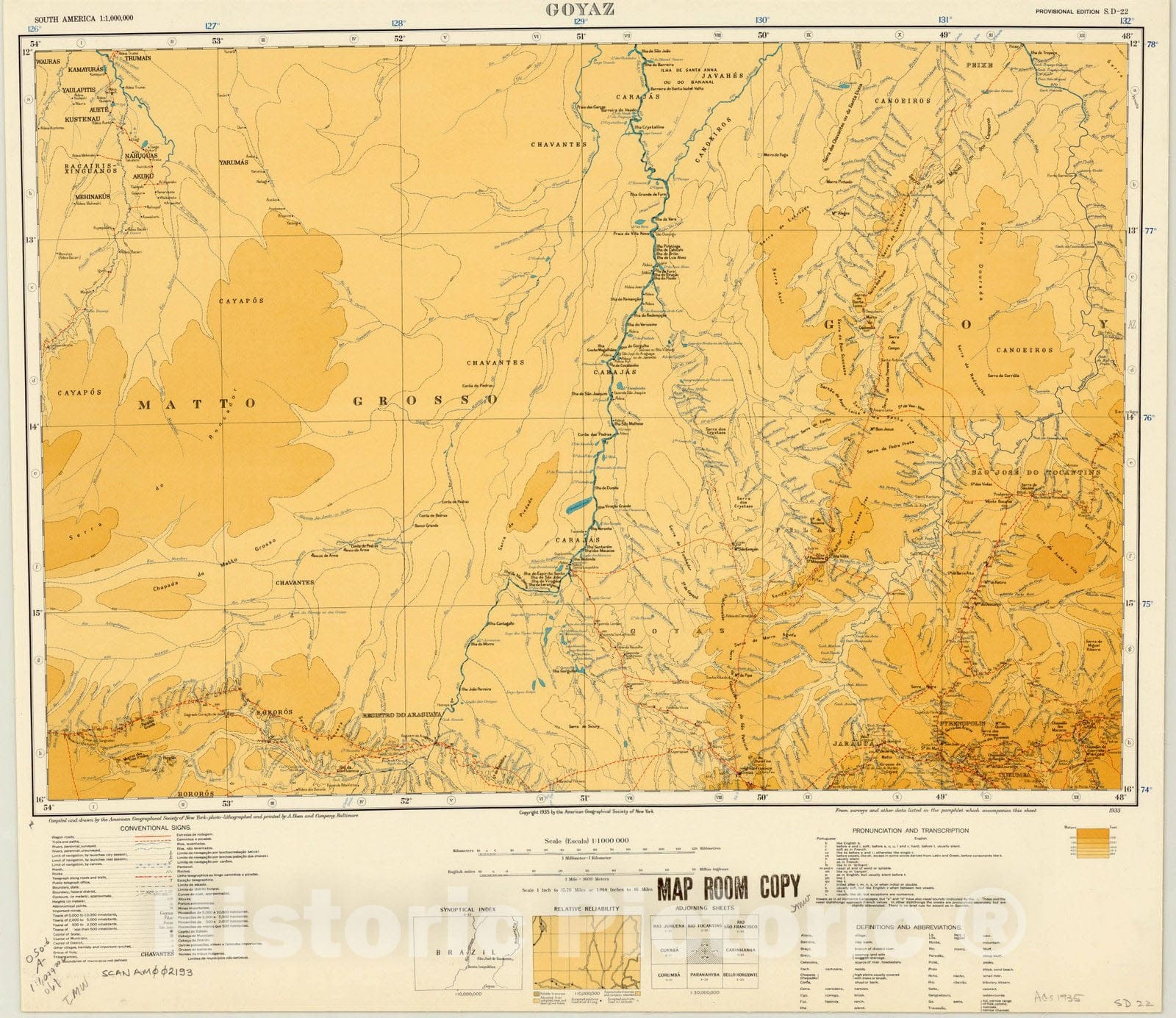 Map : Goyaz, Brazil 1935, Map of Hispanic America, Antique Vintage Reproduction