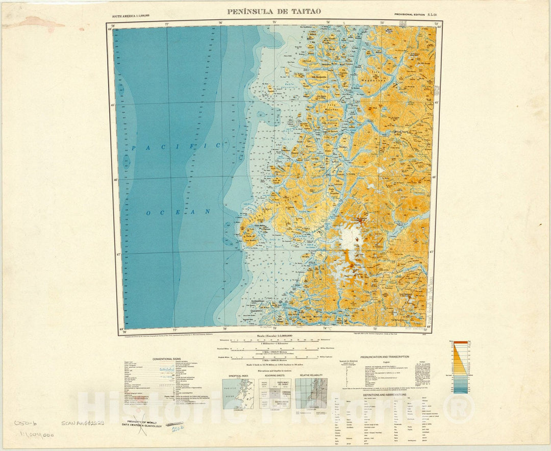 Map : Peninsula De Taitao, Chile 1956, Map of Hispanic America, Antique Vintage Reproduction