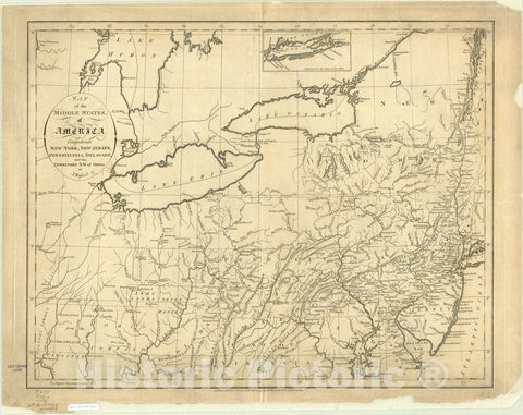 Map : United States, northeastern 1794, Map of the middle states of America : comprehends New-York, New-Jersey, Pennsylvania, Delaware, and the territory N.W. of Ohio