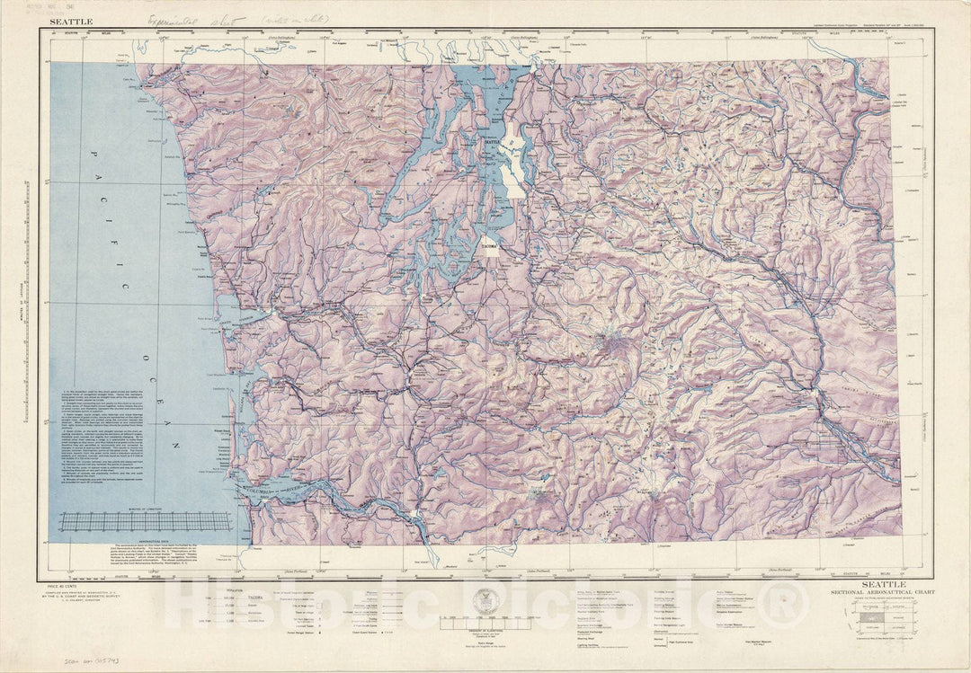 Map : Seattle, Washington 1941 1, Seattle sectional aeronautical chart [violet on white] , Antique Vintage Reproduction