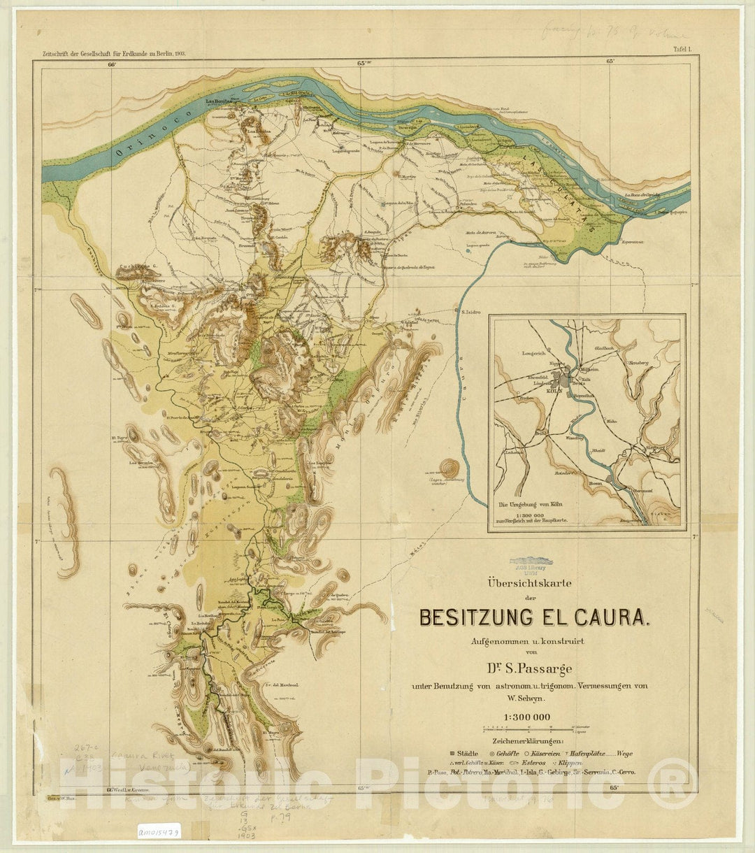 Map : Caura River Valley, Venezuela 1903, Ubersichtskarte der Besitzung el Caura , Antique Vintage Reproduction