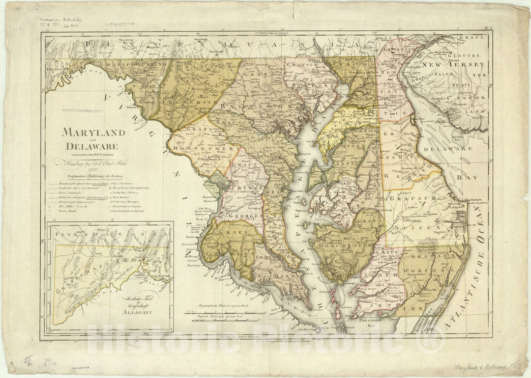 Map : Maryland and Delaware 1797, Maryland und Delaware , Antique Vintage Reproduction