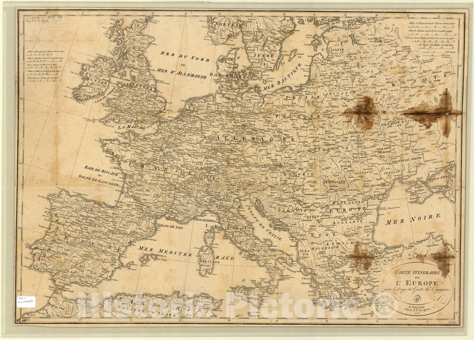 Map : Europe 1807, Carte itineraire de L'Europe : pour l'abrege du guide des voyageurs , Antique Vintage Reproduction