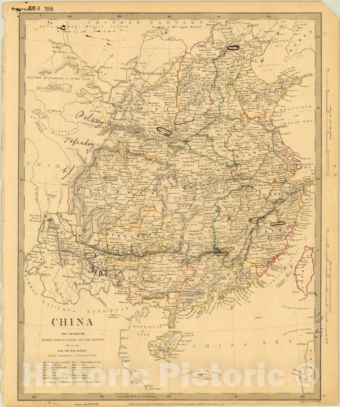 Map : China 1843, China : the interior, chiefly from du Halde and the Jesuits 1710 to 1718, and the sea coast from modern authorities , Antique Vintage Reproduction