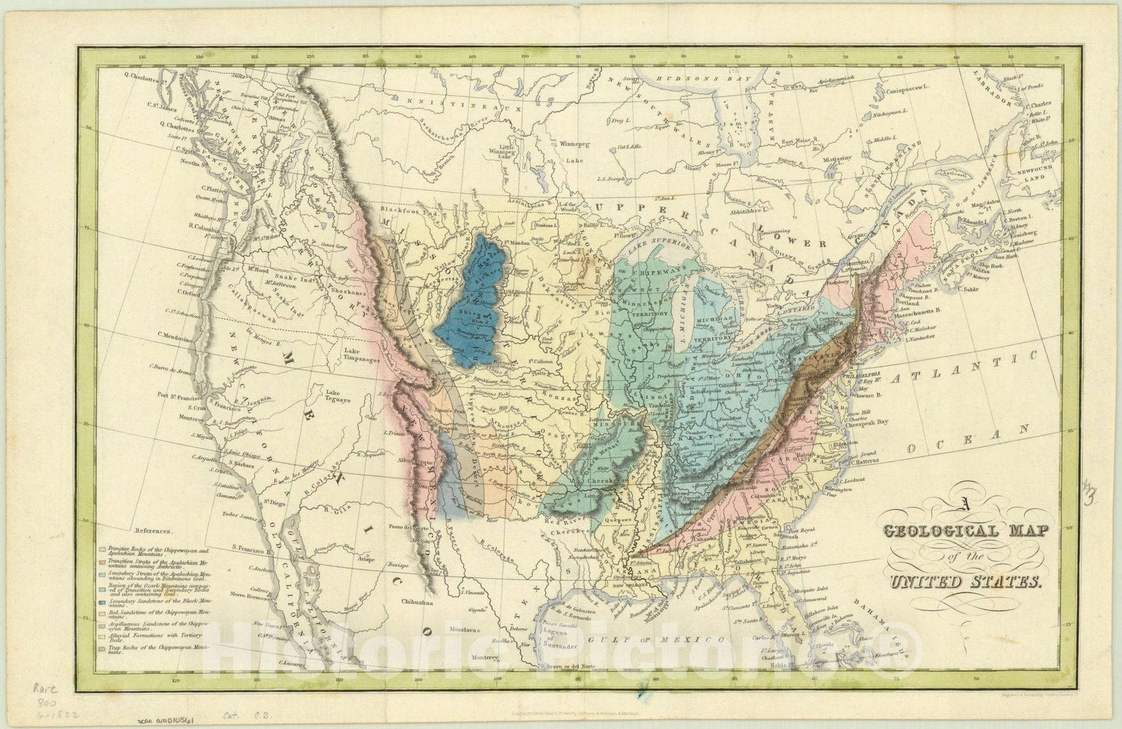 Map : United States 1832, A geological map of the United States, Antique Vintage Reproduction