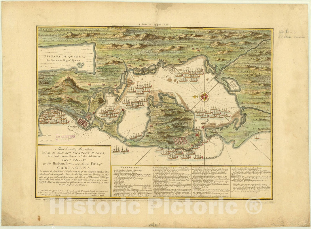 Map : Cartagena, Colombia 1741, Antique Vintage Reproduction