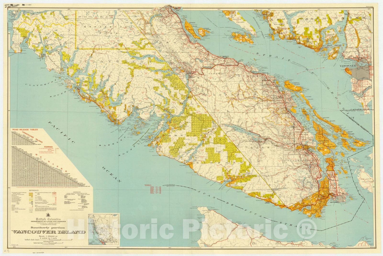 Map : Vancouver, British Columbia 1951, Southerly portion Vancouver Island , Antique Vintage Reproduction