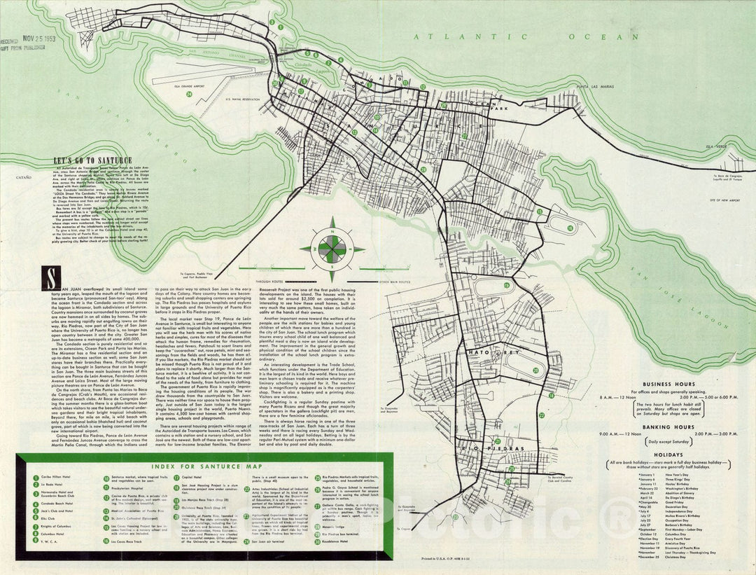 Map : San Juan, Puerto Rico 1953 2, Map of San Juan, Puerto Rico, U.S.A. , Antique Vintage Reproduction