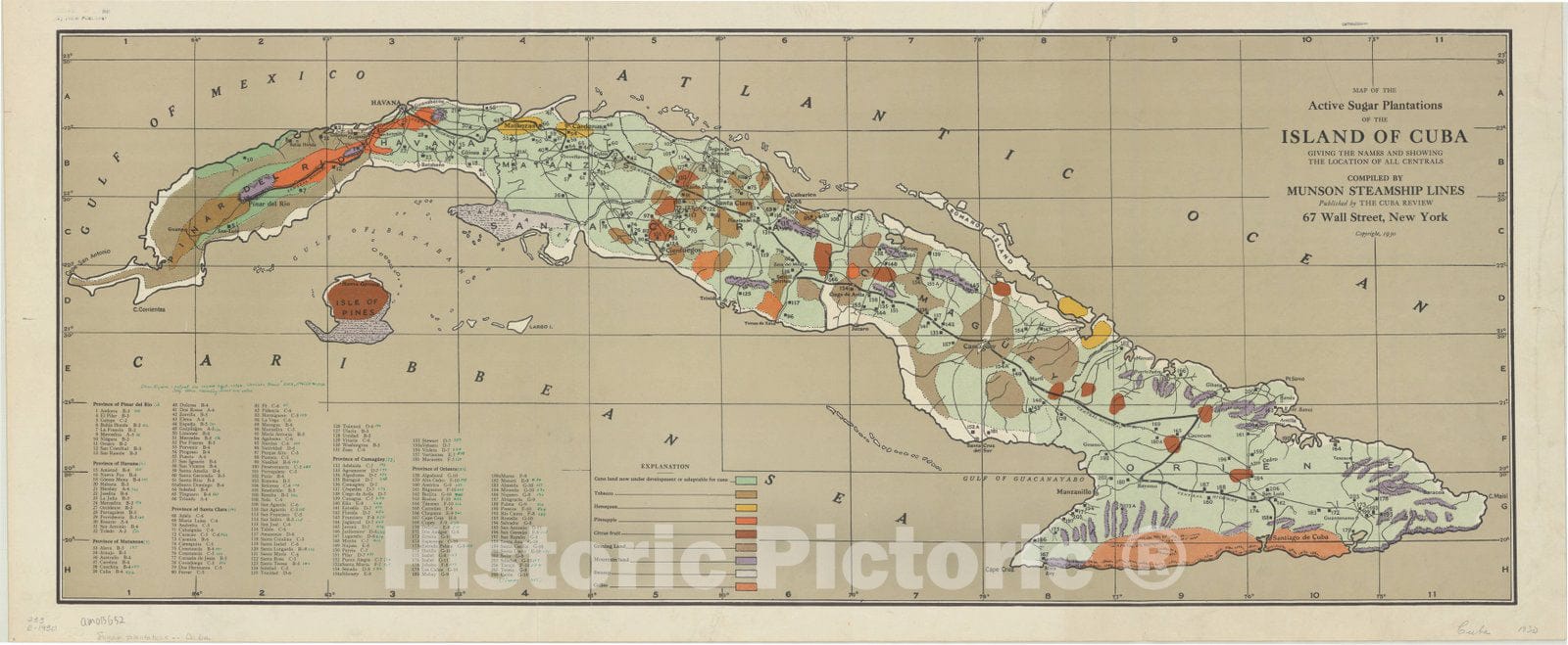 Map : Cuba 1930, Map of the active sugar plantations of the island of Cuba : giving the names and showing the location of all centrals , Antique Vintage Reproduction