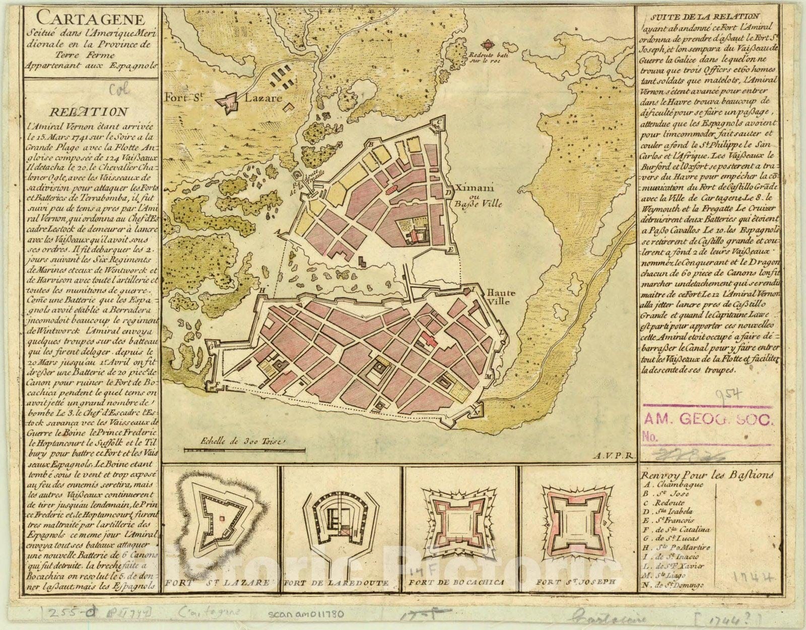 Map : Cartagena, Colombia 1744, Cartagene seitue dans l'Amerique meridionale en la Province de Terre Ferme appartenant aux Espagnols., Antique Vintage Reproduction