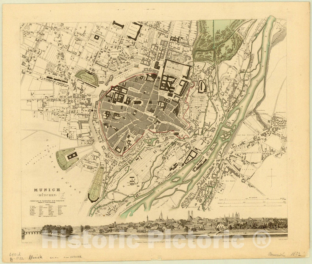 Map : Munich, Germany 1832, Munich, (Munchen) , Antique Vintage Reproduction