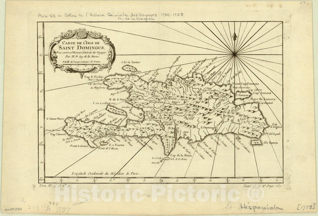 Map : Hispaniola 1780, Carte de l'isle de Saint Domingue, pour servir a l'Histoire generale des voyages. , Antique Vintage Reproduction