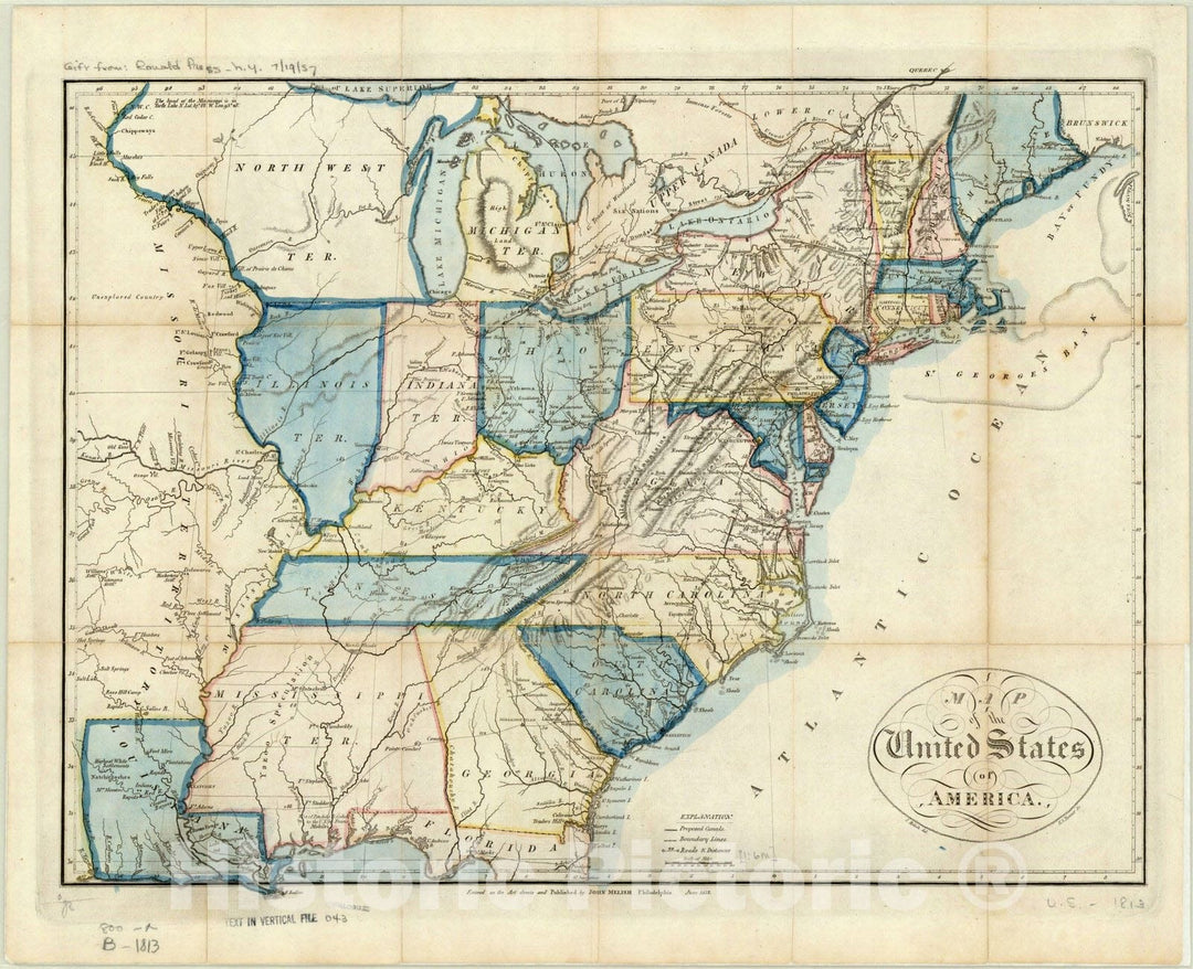 Map : United States 1813, Map of the United States of America , Antique Vintage Reproduction