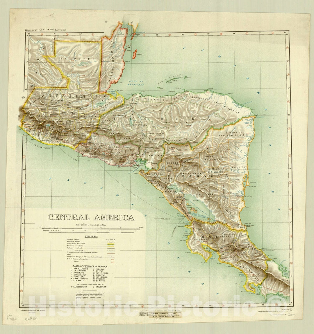 Map : Central America 1908, Central America , Antique Vintage Reproduction