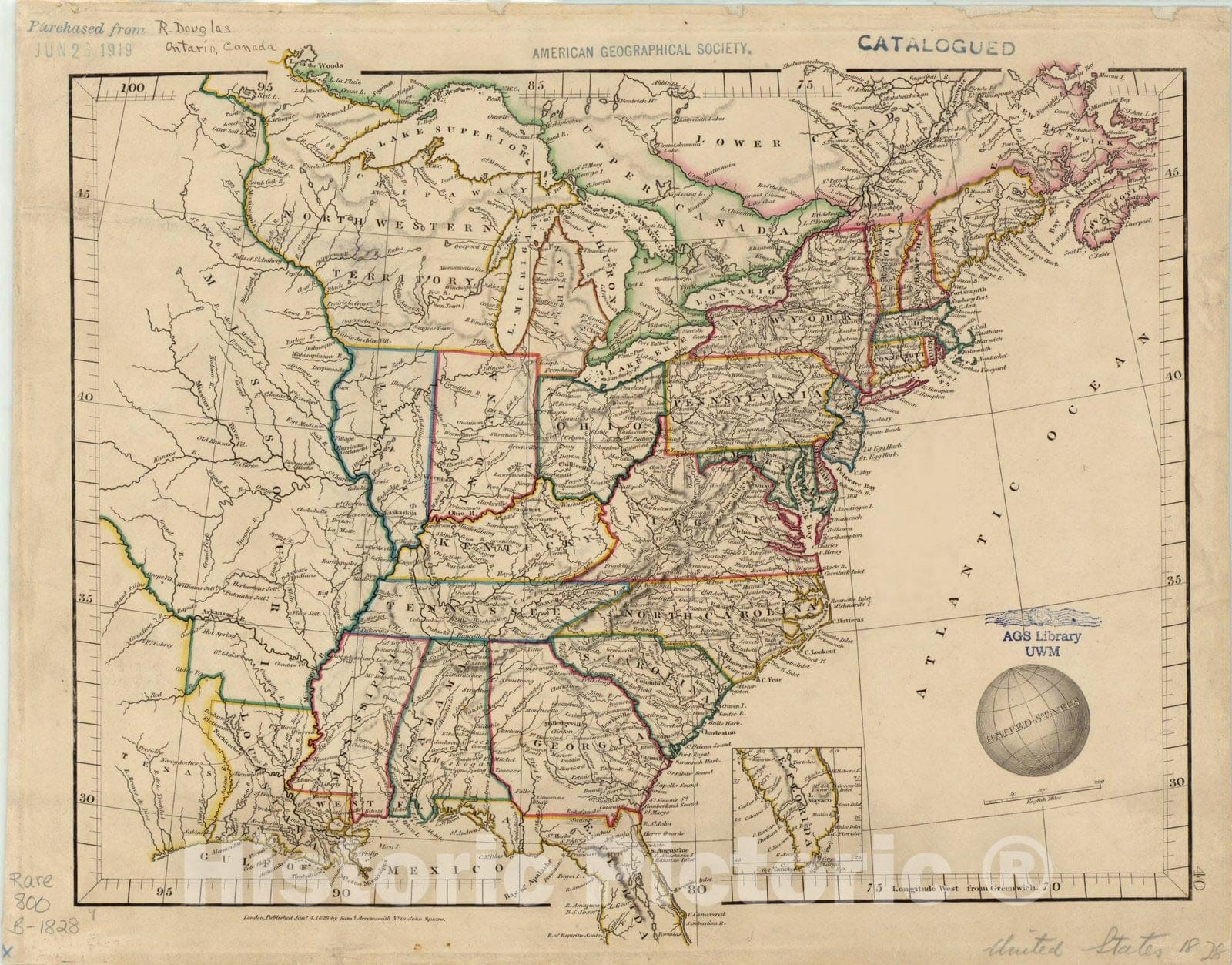 Map : United States 1828, United States, Antique Vintage Reproduction