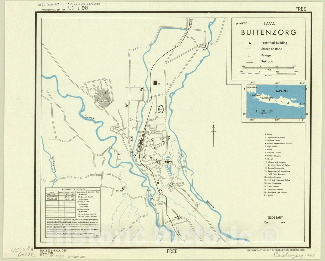 Map : Bogor, Indonesia 1945, Java: Buitenzorg , Antique Vintage Reproduction