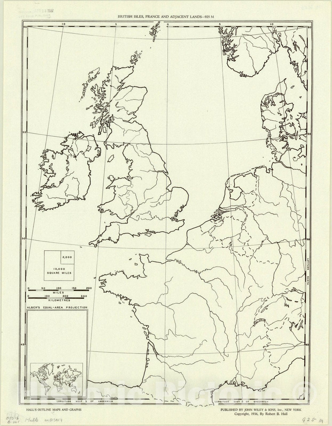 Map : Europe 1936, British Isles, France and adjacent lands , Antique Vintage Reproduction