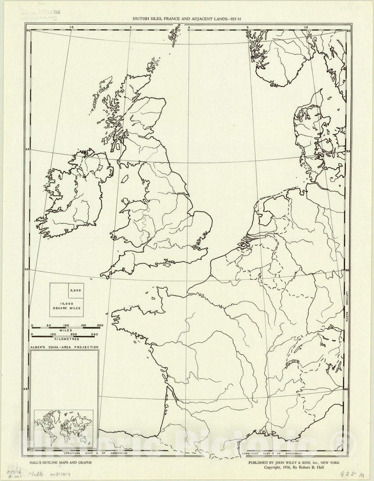 Map : Europe 1936, British Isles, France and adjacent lands , Antique Vintage Reproduction