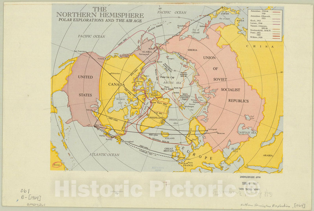 Map : Northern Hemisphere 1964, The Northern hemisphere : polar explorations and the air age, Antique Vintage Reproduction