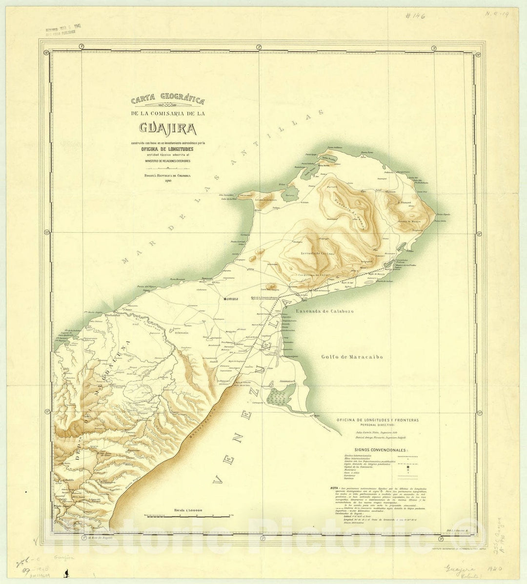 Map : La Guajira, Colombia 1940, Carta geografica de la comisaria de La Guajira , Antique Vintage Reproduction