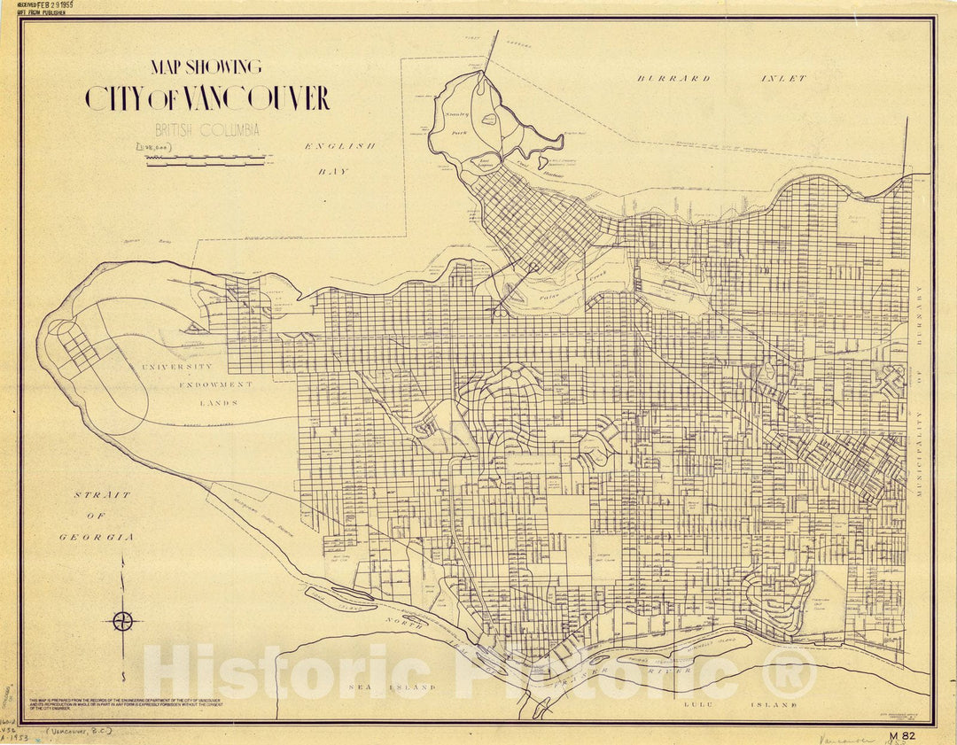 Map : Vancouver, British Columbia 1953, Map showing city of Vancouver, British Columbia , Antique Vintage Reproduction