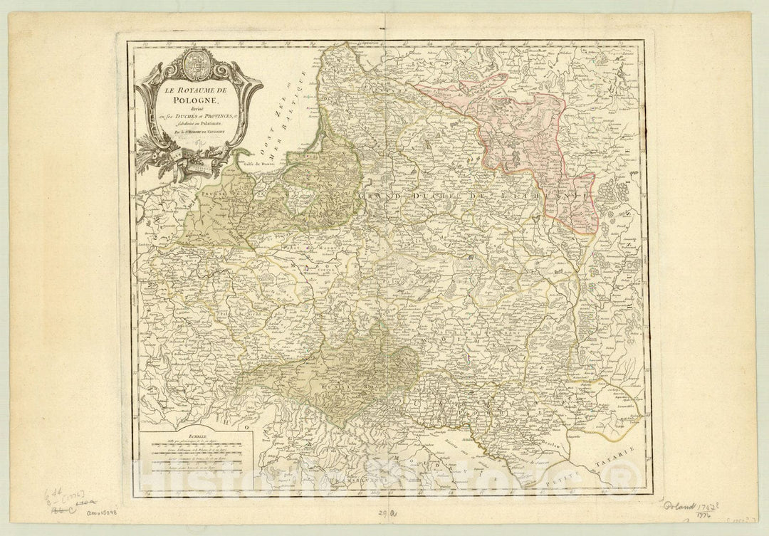 Map : Poland 1752, Le royaume de Pologne : divise en ses duches et provinces, et subdivise en Palatinats , Antique Vintage Reproduction