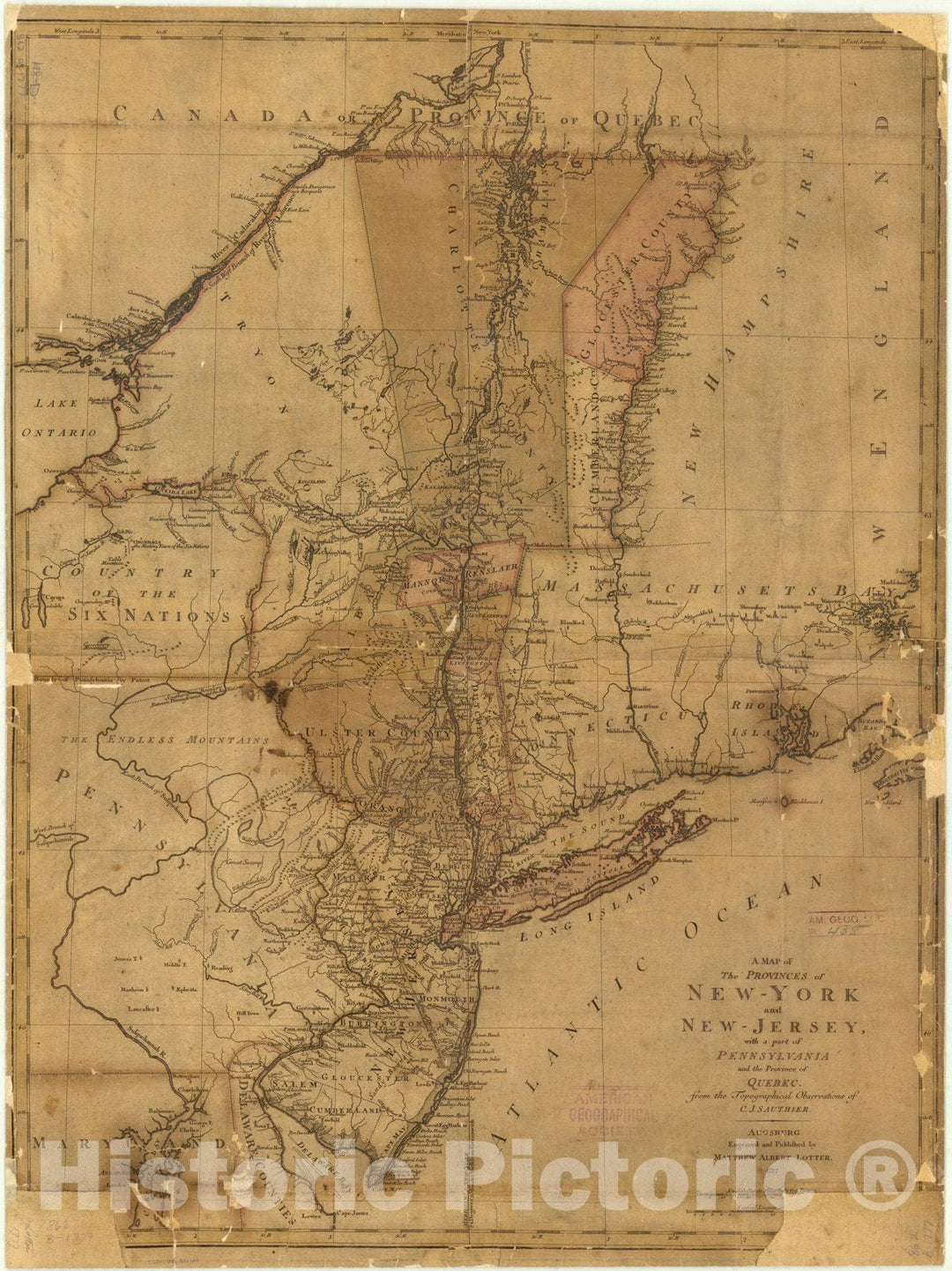 Map : New York 1777, A map of the provinces of New-York and New Jersey : with a part of Pennsylvania and the Province of Quebec , Antique Vintage Reproduction