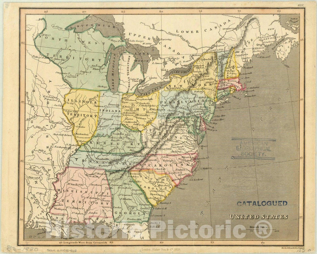 Map : United States 1829, United States, Antique Vintage Reproduction