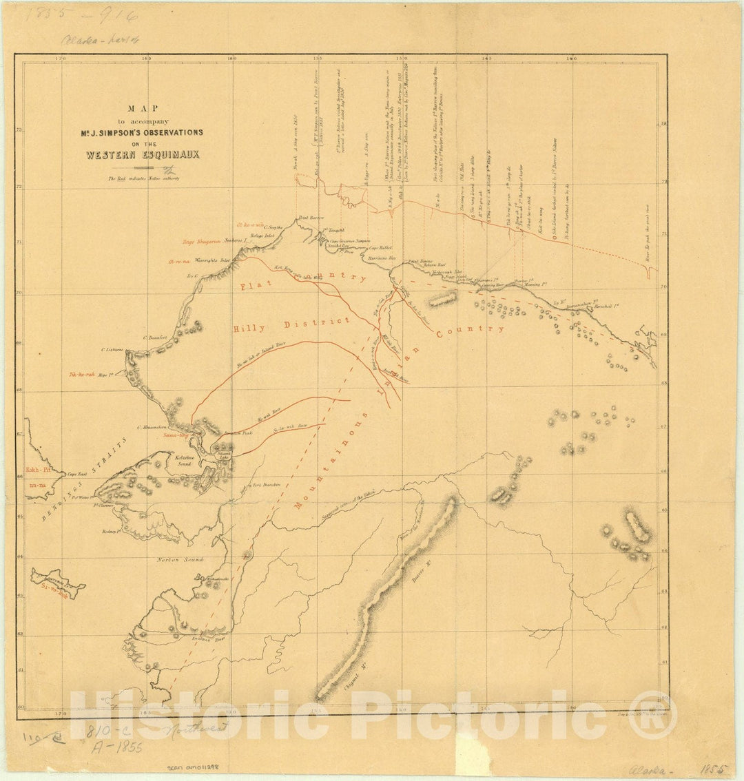 Map : North America 1855, [Map showing coast of northwest North America from Kodiak Island to Columbia River], Antique Vintage Reproduction