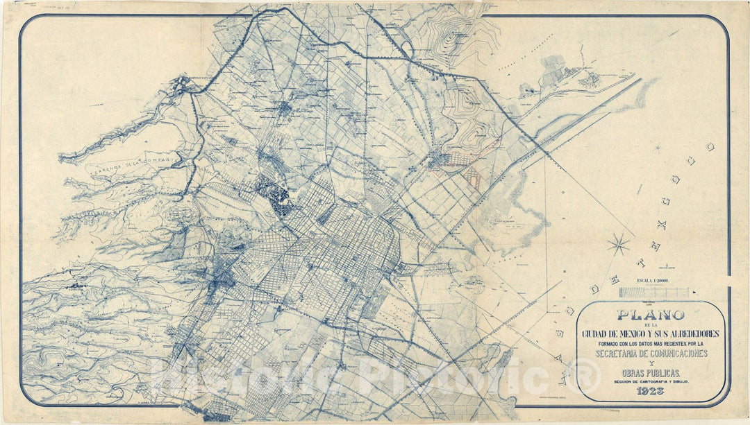 Map : Mexico City, Mexico 1923, Plano de la ciudad de Mexico y sus alrededores , Antique Vintage Reproduction