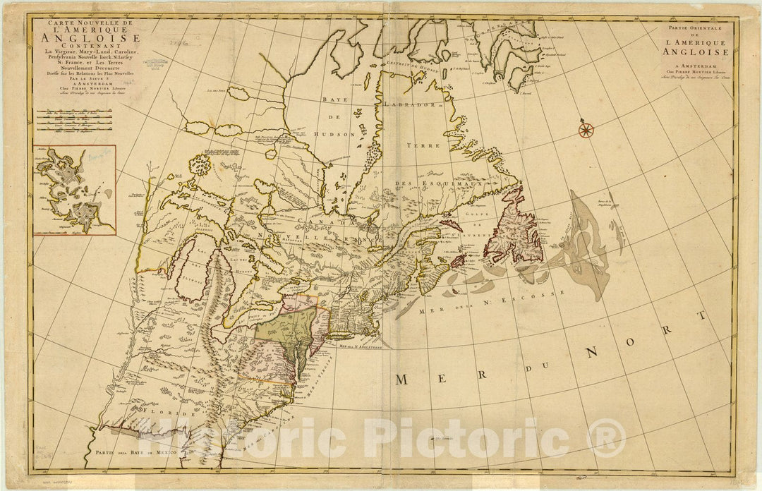 Map : North America 1696, Antique Vintage Reproduction