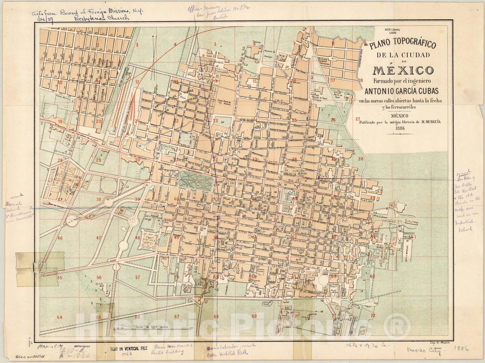 Map : Mexico City, Mexico 1886, Antique Vintage Reproduction