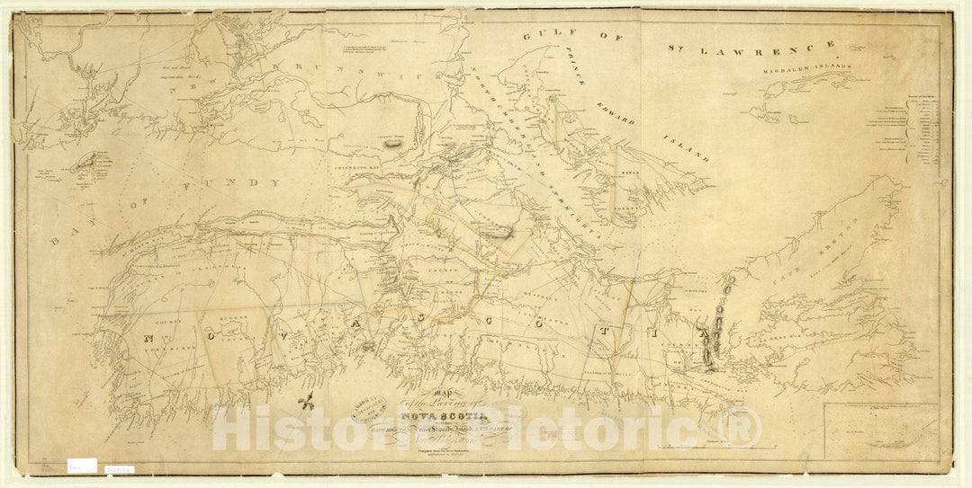 Map : Canada 1819, Map of the province of Nova Scotia, Cape Breton, Prince Edwards Island and part of New Brunswick , Antique Vintage Reproduction