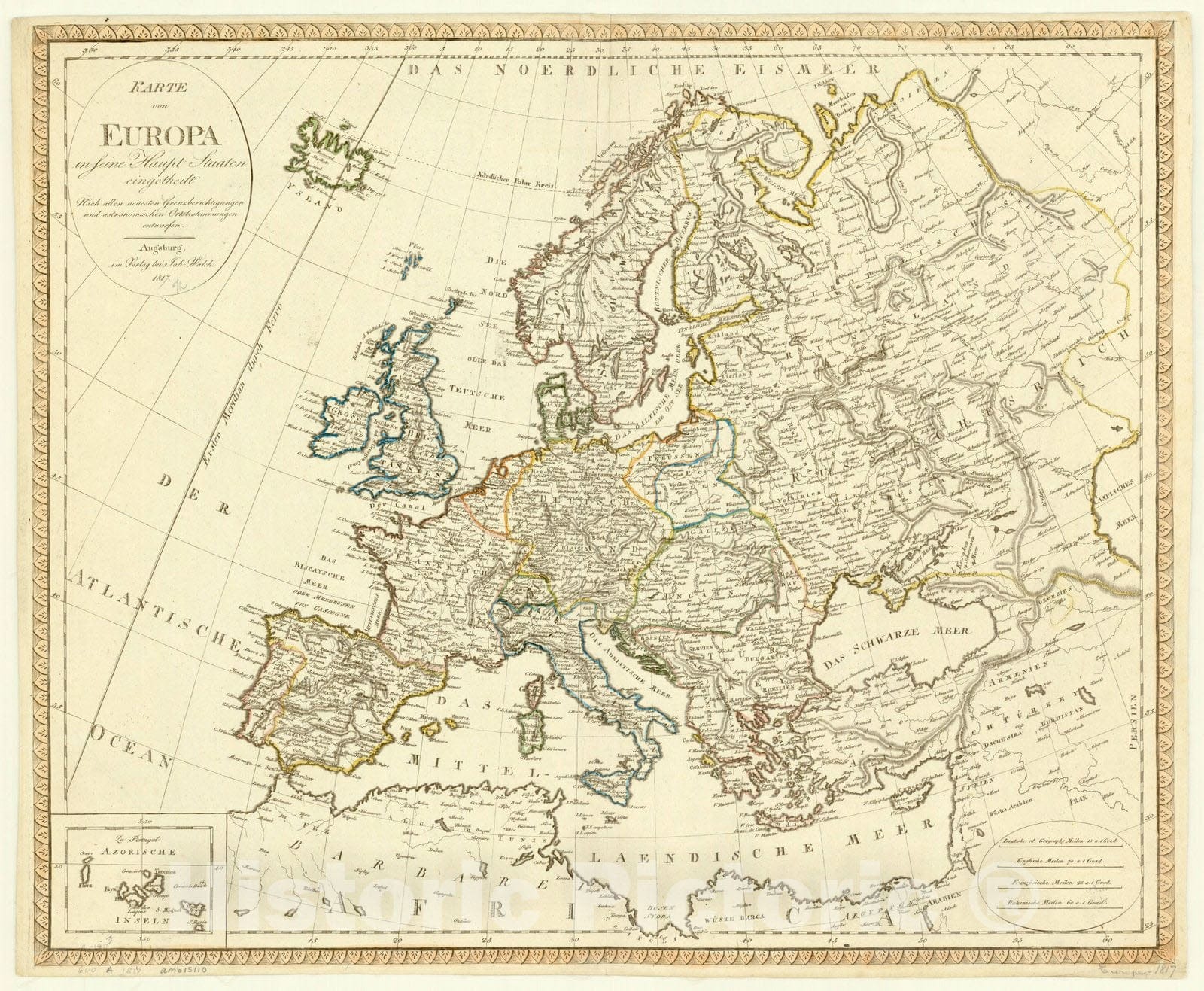 Map : Europe 1817, Karte von Europa in seine Haupt Staaten eingetheilt Nach allen neuesten Grenzberichtigungen und astronomischen Ortsbestimmungen entworfen