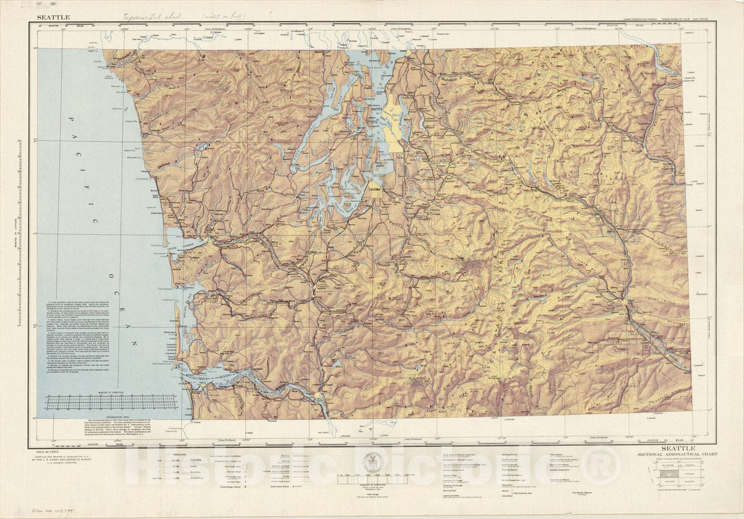 Map : Seattle, Washington 1941 3, Seattle sectional aeronautical chart [violet on buff] , Antique Vintage Reproduction