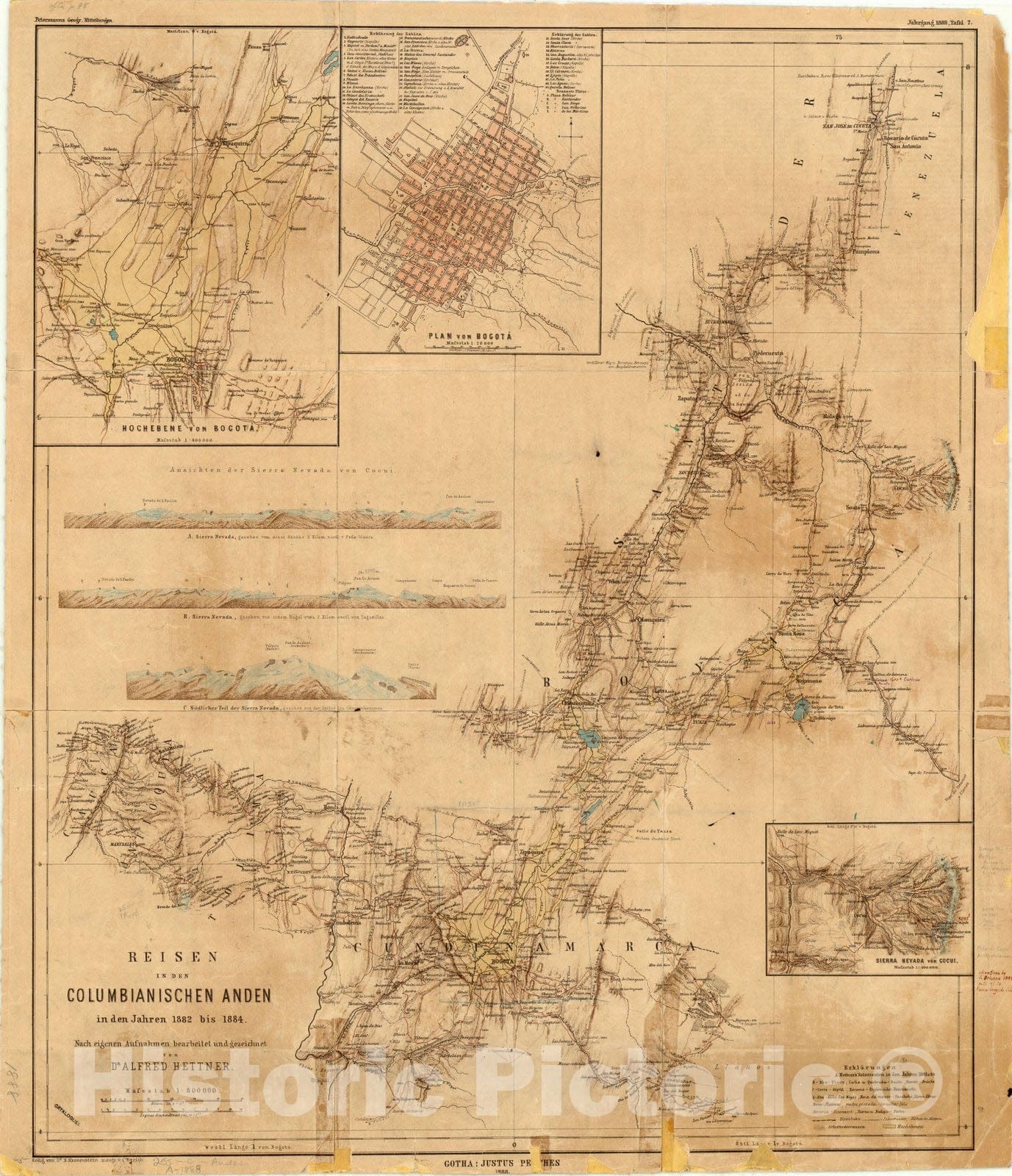 Map : Colombia 1888, Reisen in den Columbianischen Anden in Jahren 1882 bis 1884 , Antique Vintage Reproduction