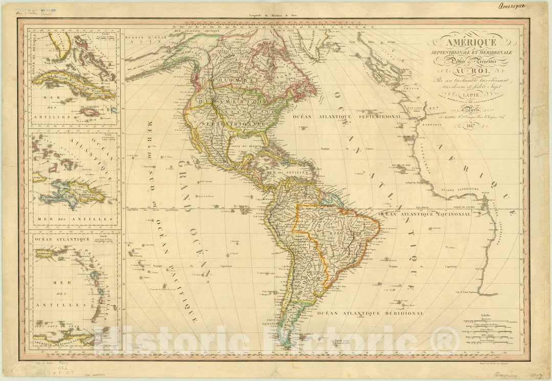 Map : Western Hemisphere 1717, Amerique Septentrionale et Meridionale dediee et presente au roi , Antique Vintage Reproduction