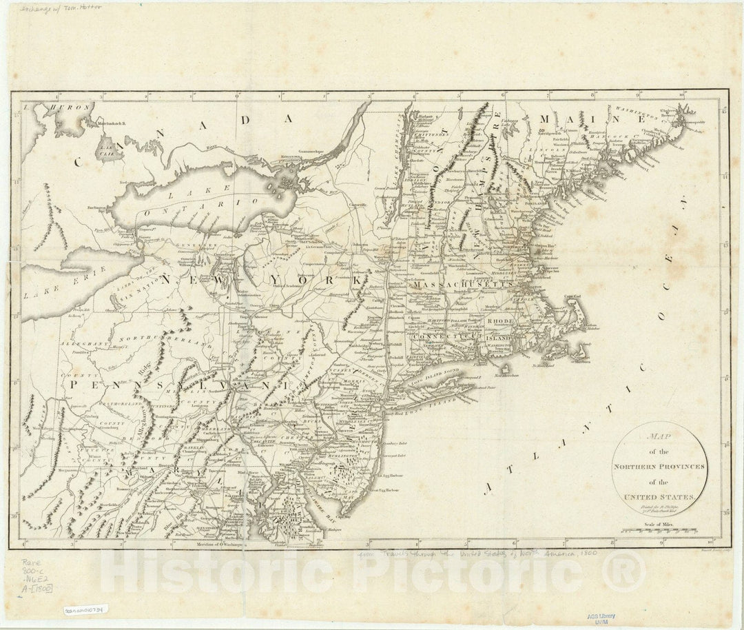 Map : United States, northeastern 1800, Map of the northern provinces of the United States , Antique Vintage Reproduction