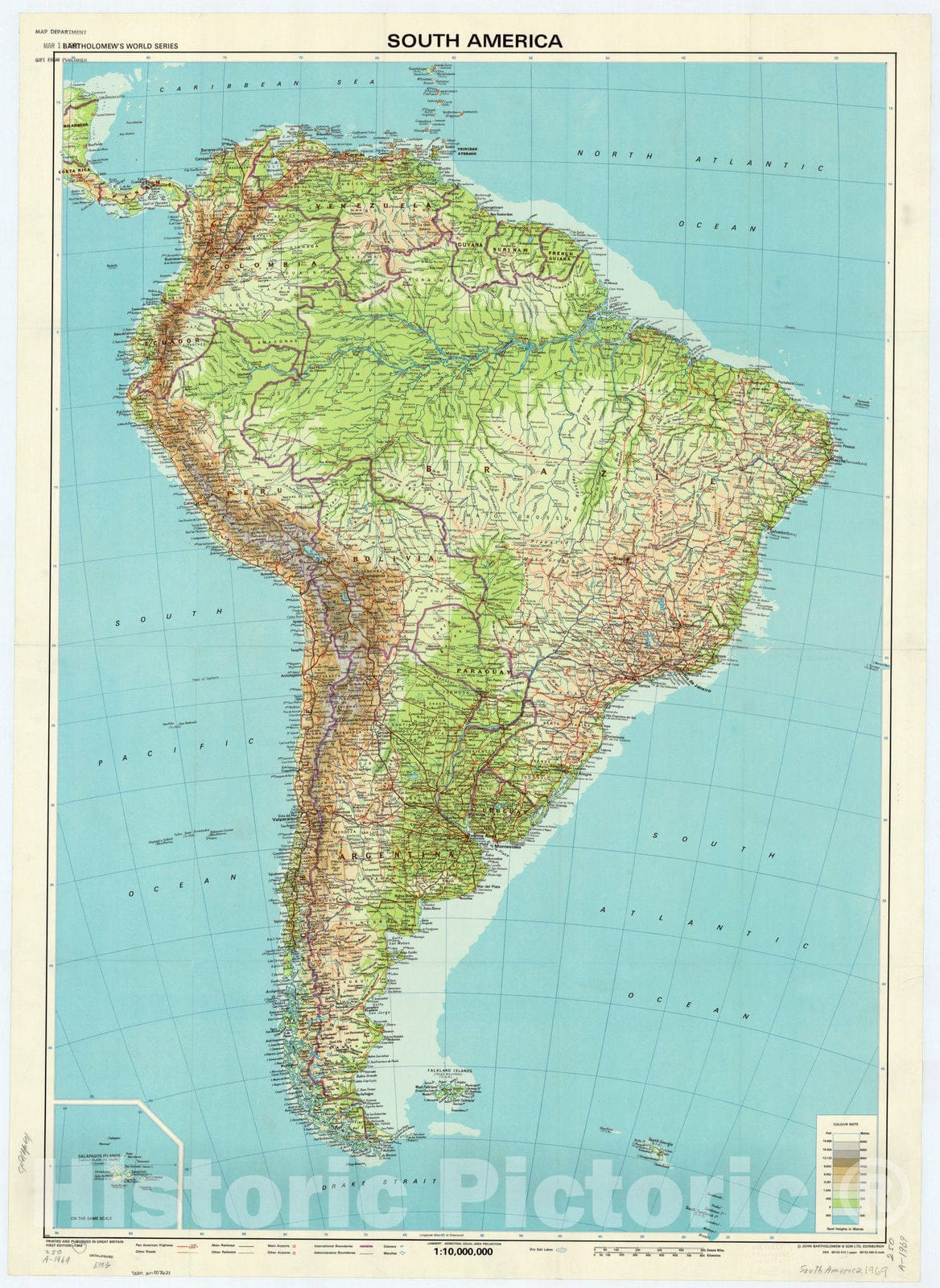 Map : South America 1969, South America. , Antique Vintage Reproduction