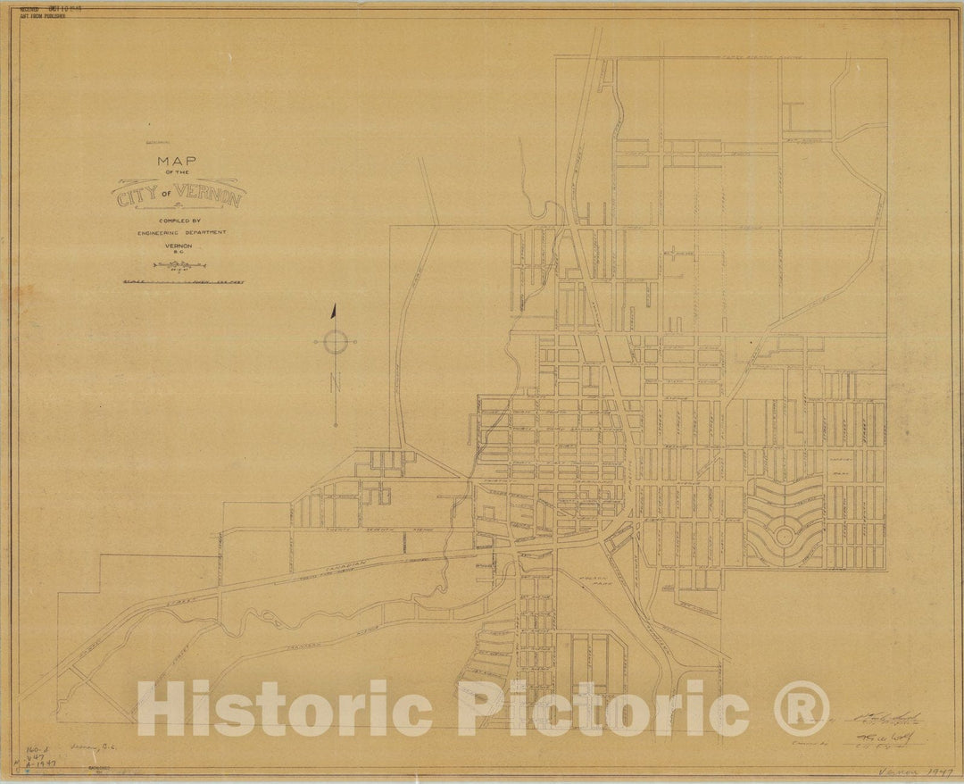 Map : Vancouver, British Columbia 1947, Map of the City of Vernon , Antique Vintage Reproduction