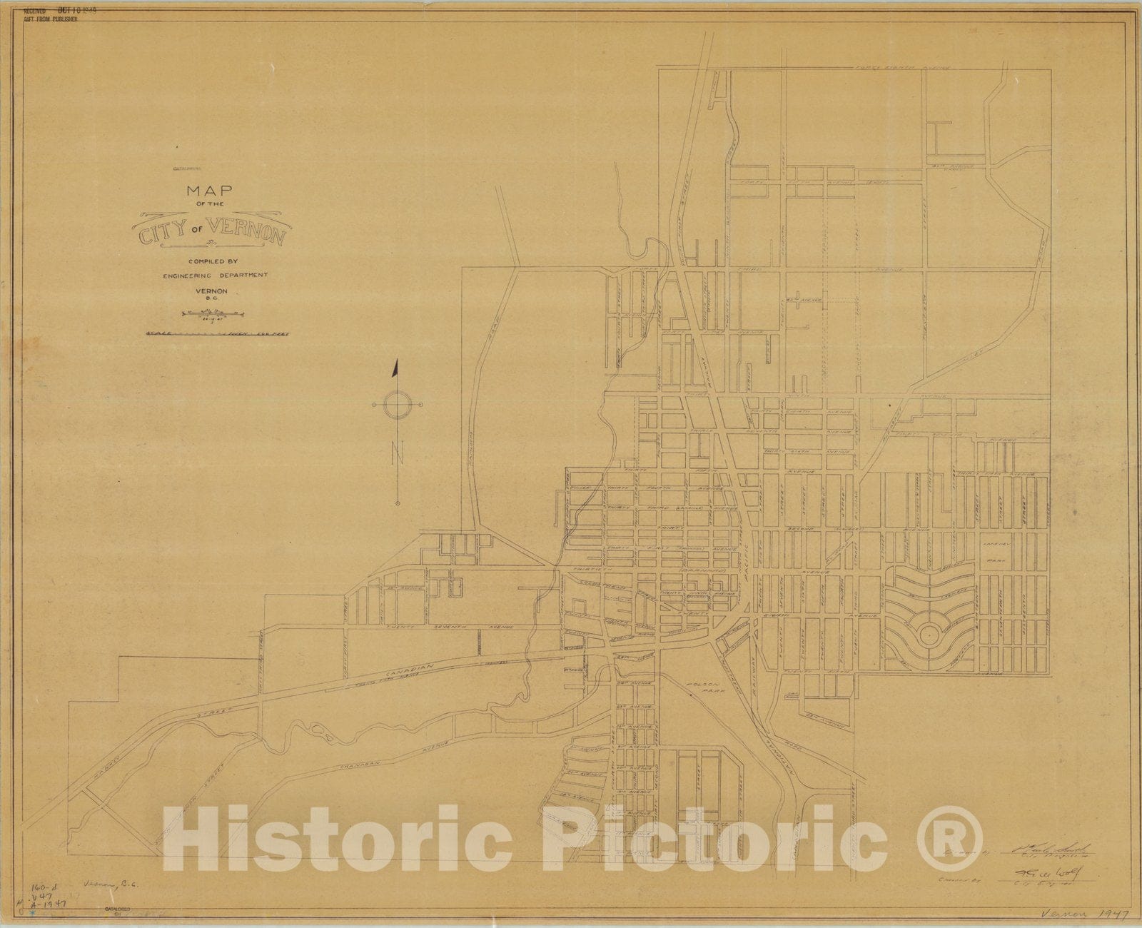 Map : Vancouver, British Columbia 1947, Map of the City of Vernon , Antique Vintage Reproduction