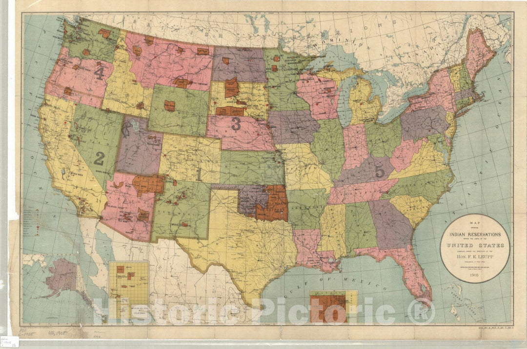 Map : United States 1905, map showing Indian reservations, Map showing Indian reservations within the limits of the United States , Antique Vintage Reproduction