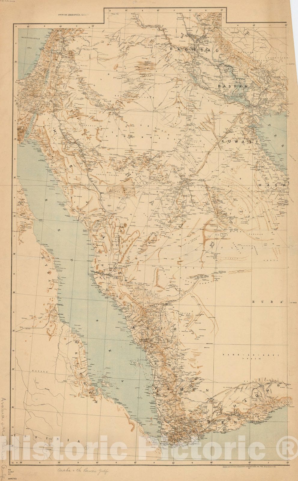 Map : Saudi Arabia and the Persian Gulf 1917 2, Map of Arabia and the Persian gulf 1916 , Antique Vintage Reproduction