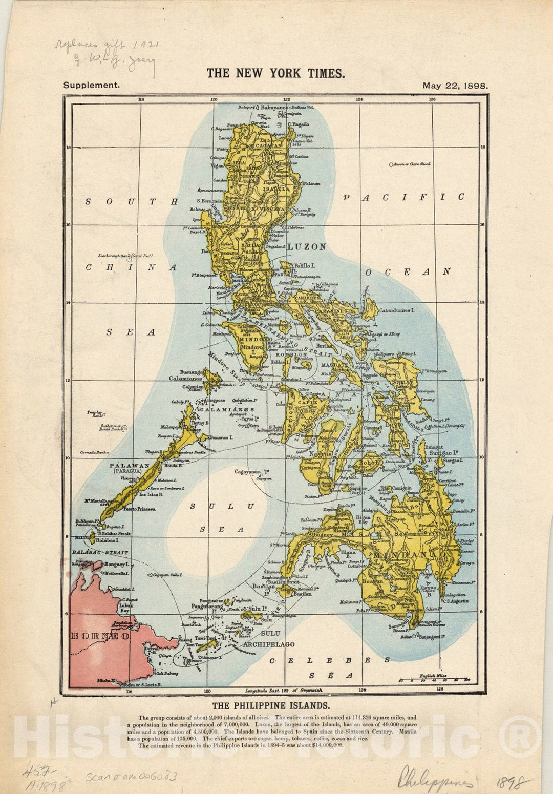 Map : Philippine Islands 1898, The Philippine Islands , Antique Vintage Reproduction