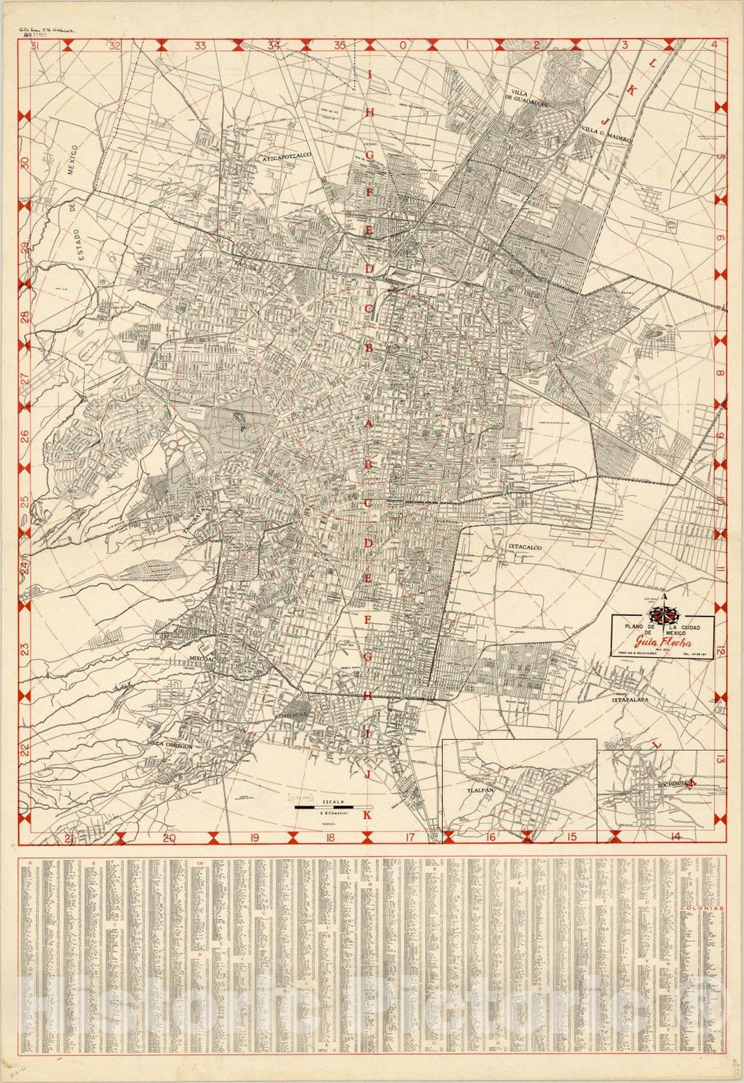 Map : Mexico City, Mexico 1955, Plano de la cuidad de Me?xico, Antique Vintage Reproduction