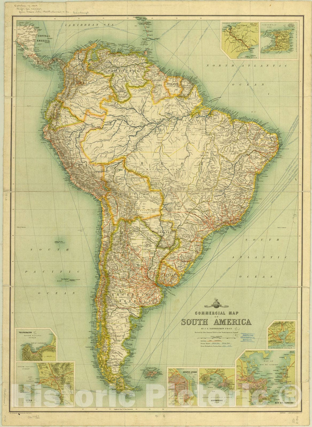 Map : South America 1908, Commercial map of South America , Antique Vintage Reproduction