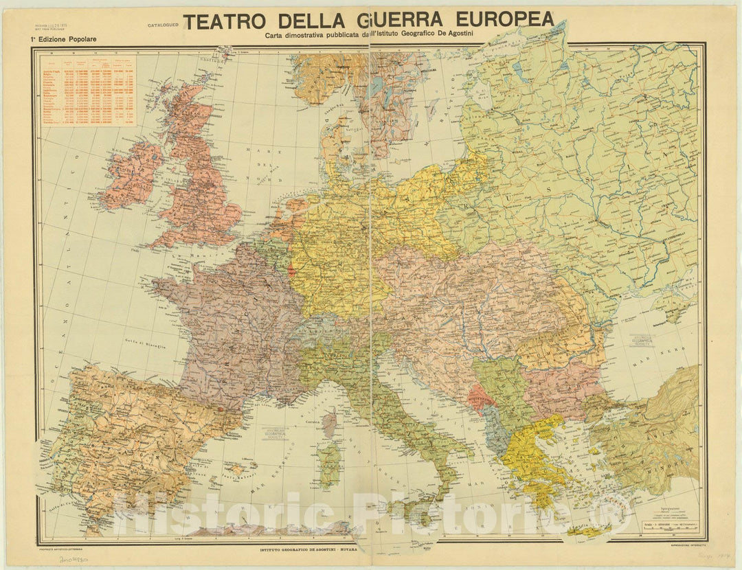 Map : Europe 1914, Teatro della guerra europea , Antique Vintage Reproduction