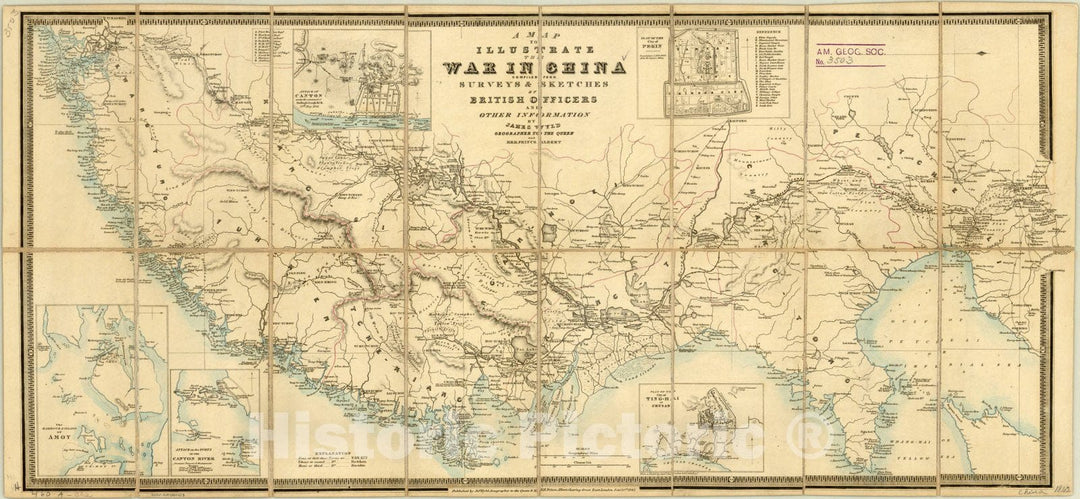 Map : China 1842, A map to illustrate the war in China , Antique Vintage Reproduction